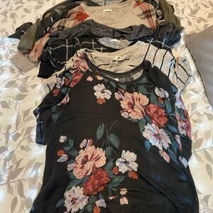 Maurices Floral and Striped Sweatshirt Set - Black, Green, Beige